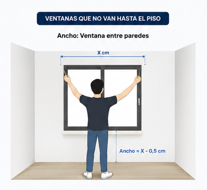 Ventana entre paredes: el ancho de la cortina es X menos 0,5 cm