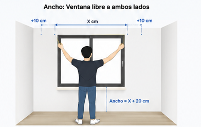 Ventana libre a ambos lados: el ancho es X más 20 cm