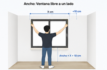 Ventana libre a un lado: el ancho es X más 10 cm